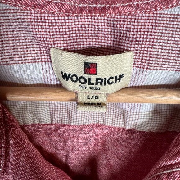 Woolrich short sleeve button up top pocket mens size large red cotton shirt - Picture 6 of 8
